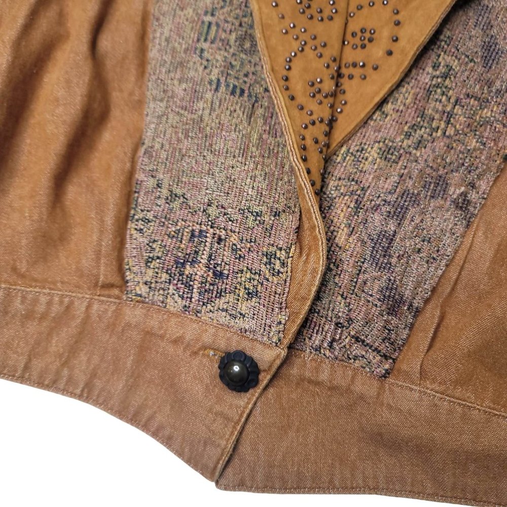 Vintage Lorraine Wardy western carpet panel cotton studded jacket brown small - Picture 4 of 6